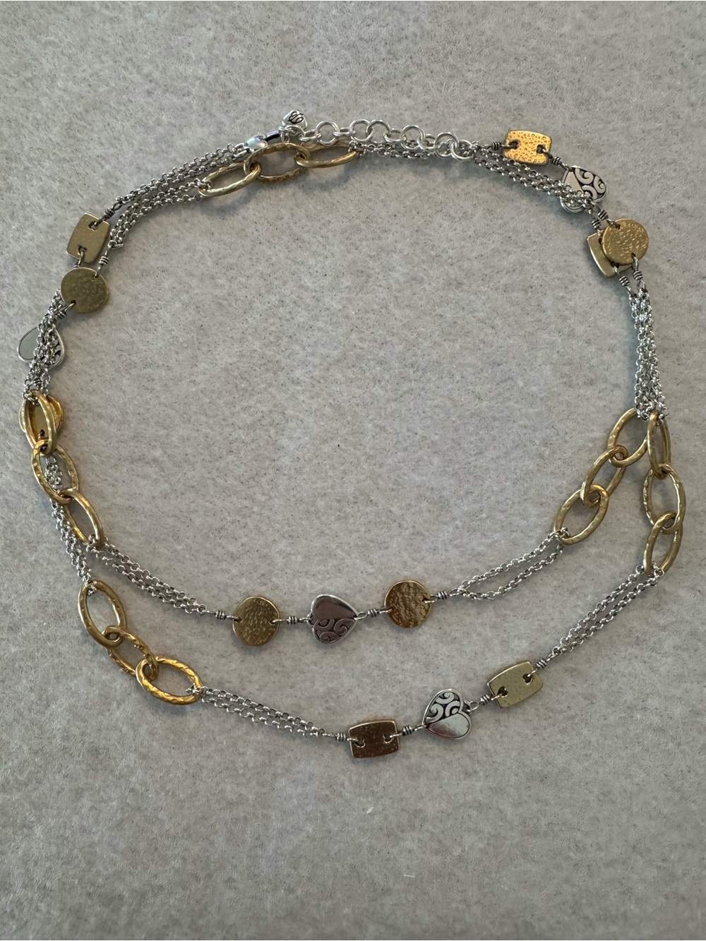 Brighton Gold and Silver Long Heart and Chain Link Necklace